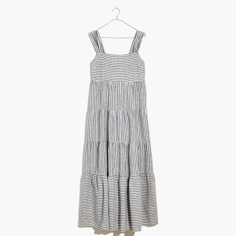 Madewell Black and White Ruffled Tiered Maxi Sundress